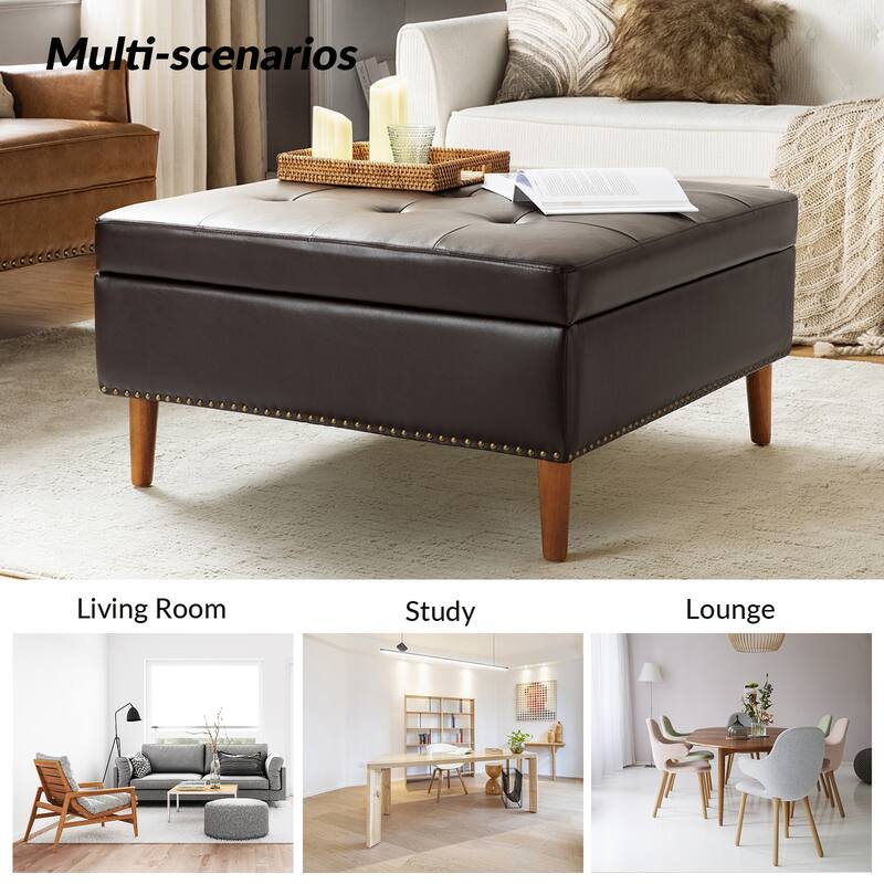 Constantine Modern Square Button-Tufted Storage Footrest Ottoman With Button-Tufted Design By HULALA HOME