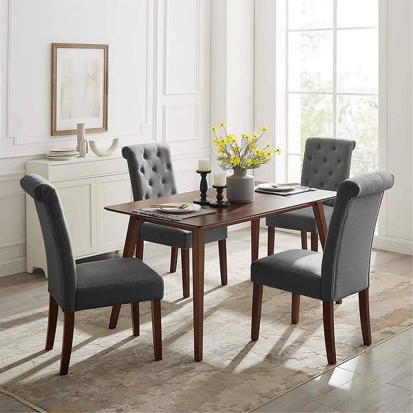 Shop 2 Pack Dining Chairs Wood Leg Fabric Tufted High Back Chair
