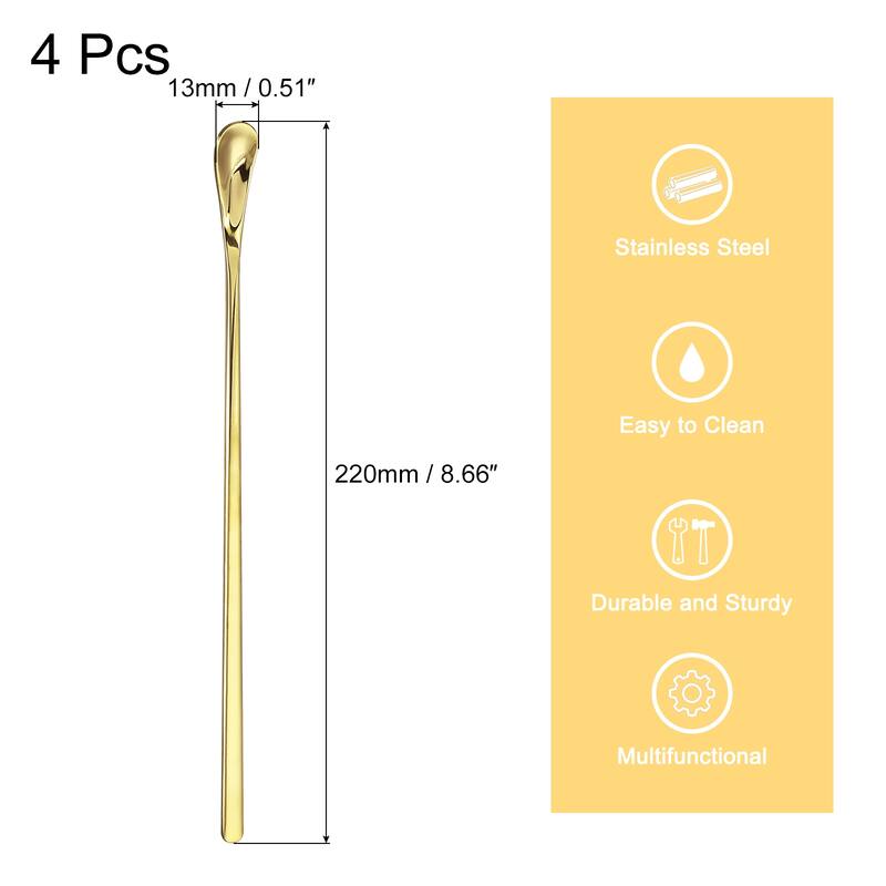 4Pcs 7.6" Stainless Steel Mixing Spoon Cocktail Stirrer Stirring Spoon - Gold - 8.7 Inch