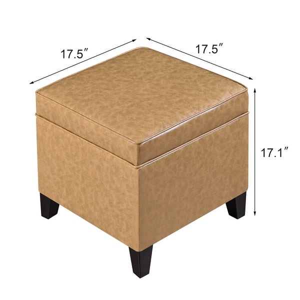 dimension image slide 5 of 14, Adeco Square Storage Ottoman 17 inch Footstool