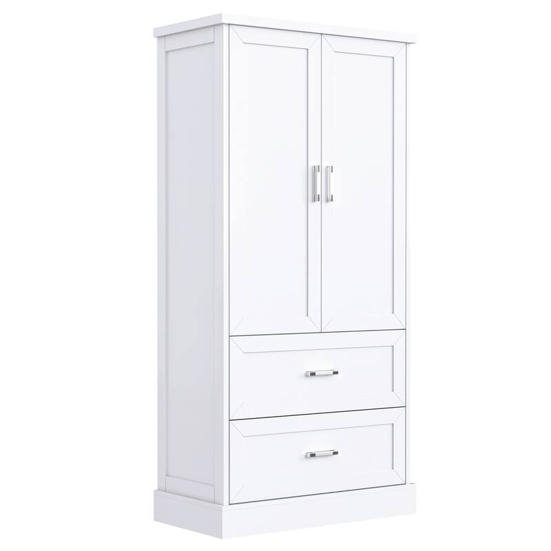 Tall Bathroom Storage Cabinet Cabinet with Two Doors and Drawers Adjustable Shelf MDF Board - White