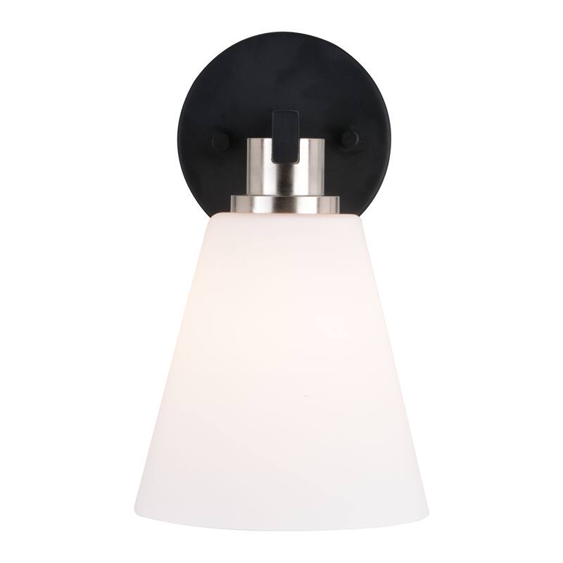 Vermont Matte Black and Nickel Bathroom Vanity Wall Sconce Light Fixture White Glass