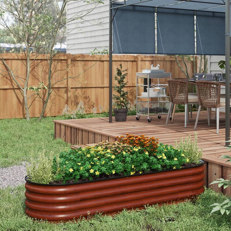 Outdoor Raised Garden Bed with Self-Draining Bottom and Safety Edging - Brown