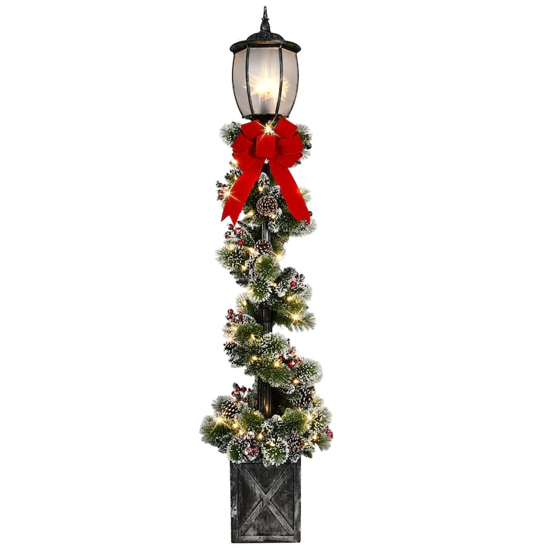 Puleo International 7' Pre-Lit Lamp Post Christmas Holiday Decor with 100 Warm White Twinkling LED Lights in Decorated Pot