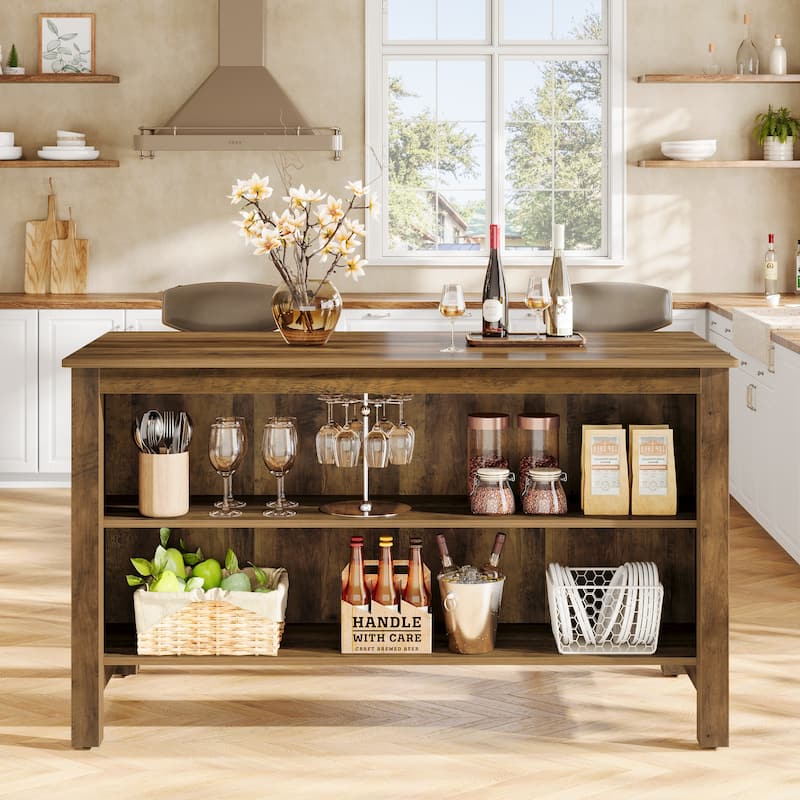 59-Inch Large Farmhouse Kitchen Island with Storage - 27.56" D x 59" W x 35.43" H