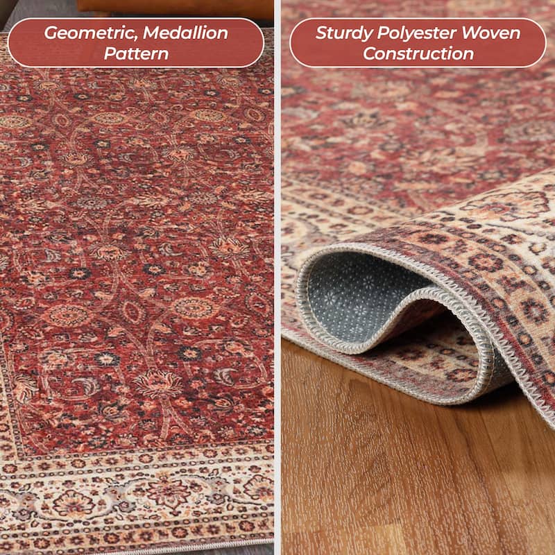 Superior Toucan Medallion Non-Slip Washable Indoor Area Rug