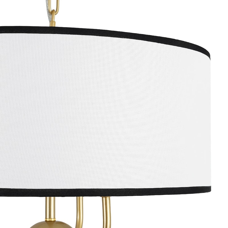 Classic 3-Light Black Edge Linen Drum Pendant - 15.7 in