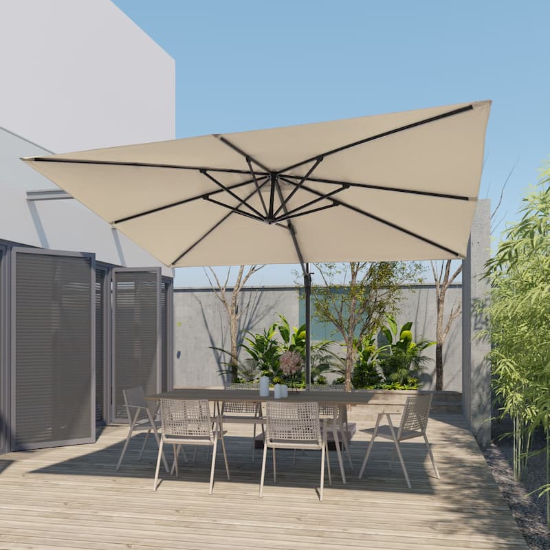 BONOSUKI Outdoor 11.5x9FT Cantilever Patio Umbrella 360 Rotation w/Base - Sand