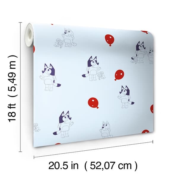 dimension image slide 1 of 2, Bluey Keepy Uppy Blue Peel and Stick Wallpaper by RoomMates