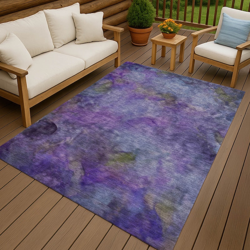 Machine Washable Indoor/ Outdoor Abstract Contemporary Chantille Rug