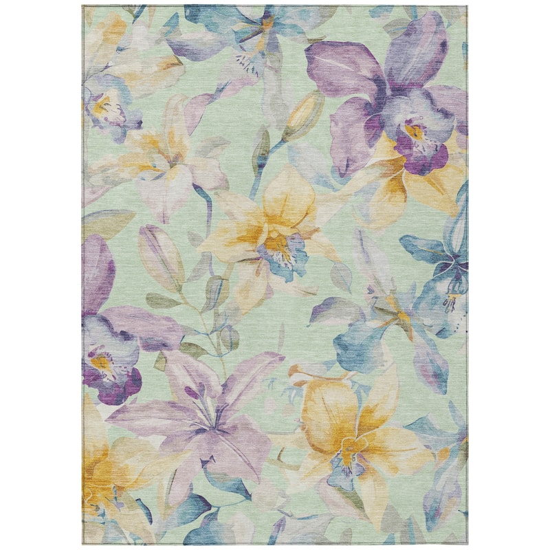 Machine Washable Indoor/ Outdoor Modern Floral Chantille Rug