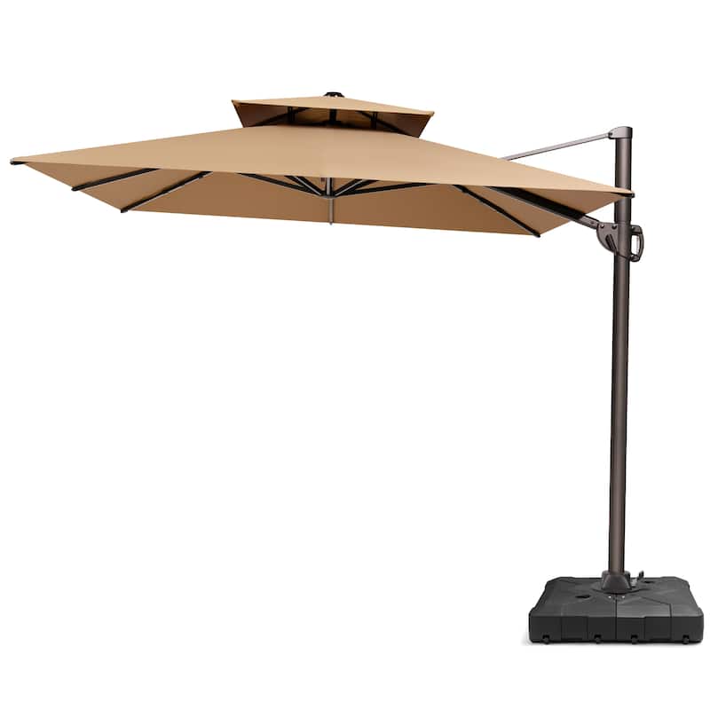 9 FT x 12 FT Outdoor Patio Dual Top Umbrella Cantilever Offset with Base
