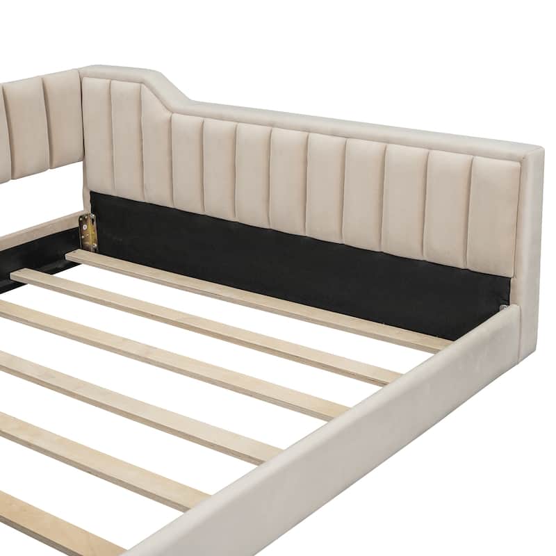 Roomfitters Twin/Full XL Size Upholstered Daybed with Side Storage Pocket and Modern Frame