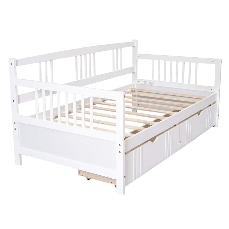 Twin Size Daybed Wood Bed with Two Drawers, White