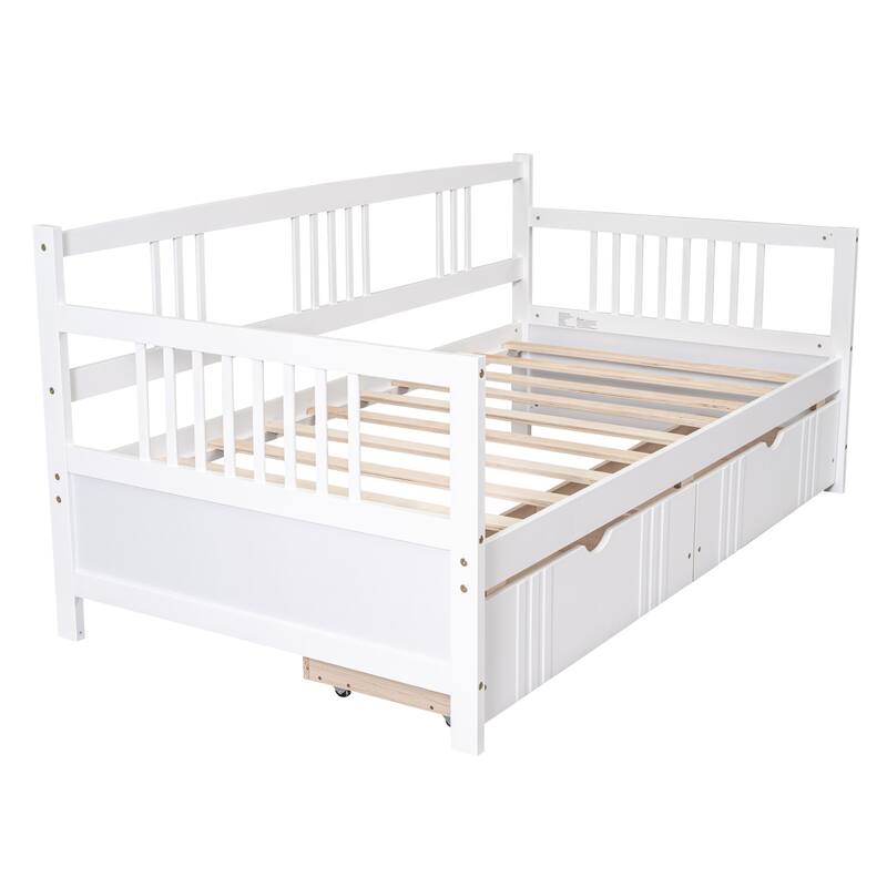 Twin Size Wood Daybed with Two Drawers, White - Space-Saving Modern Design