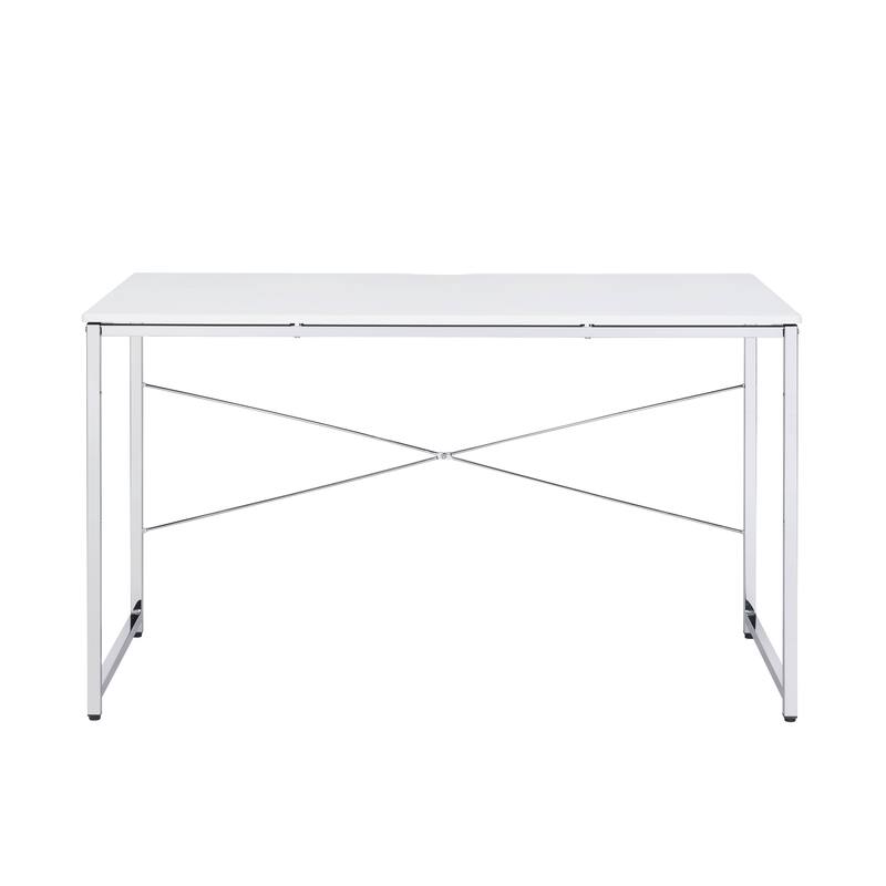 Contemporary Writing Desk with X-Shape Cross Bar, Sleek Design, and 4-Tier Shelf for Organized Workspaces
