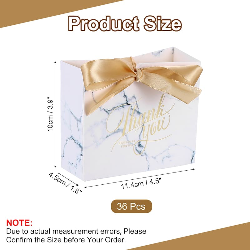 36Pcs Thank You Gift Bags with Champagne Color Ribbons - White