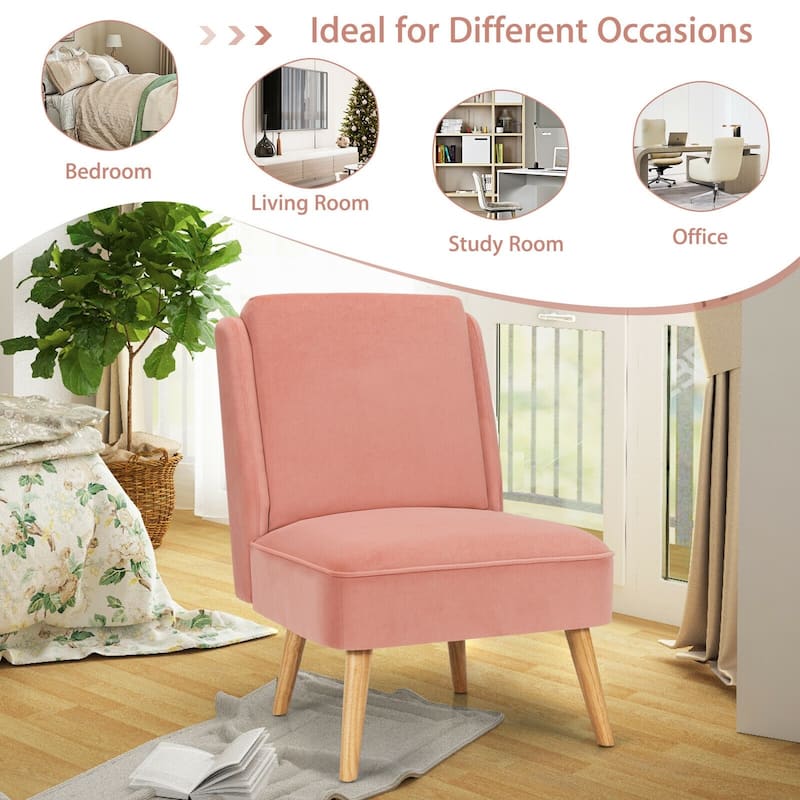 Velvet Accent Chair with Rubber Wood Legs for Living Room - 29.5" x 23.5" x 35" (L x W x H)