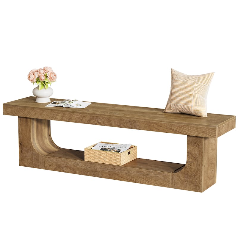 63 Inch Long Shoe Bench Entryway With Storage, Wooden End of Bed Bench - 13.8" D x 63" W x 17.72" H