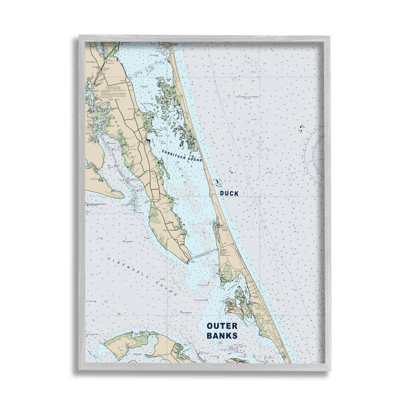 Stupell Outer Banks North Carolina Cartography Nautical Map Framed Wall Art - 11 x 14 - Grey