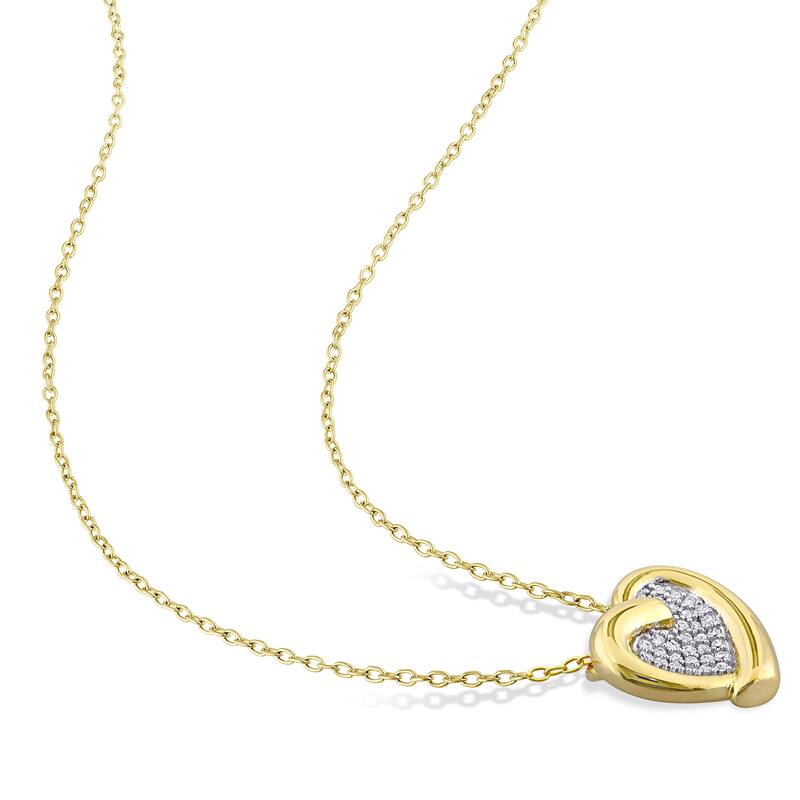 Miadora Yellow Plated Sterling Silver 1/6ct TDW Diamond Cluster Heart Necklace - 13.6 mm x 18 inch x 12.9 mm