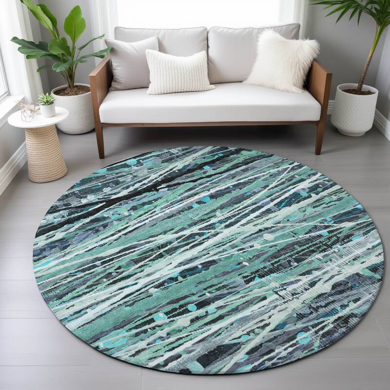 Machine Washable Indoor/Outdoor Abstract Stripes Chantille Rug