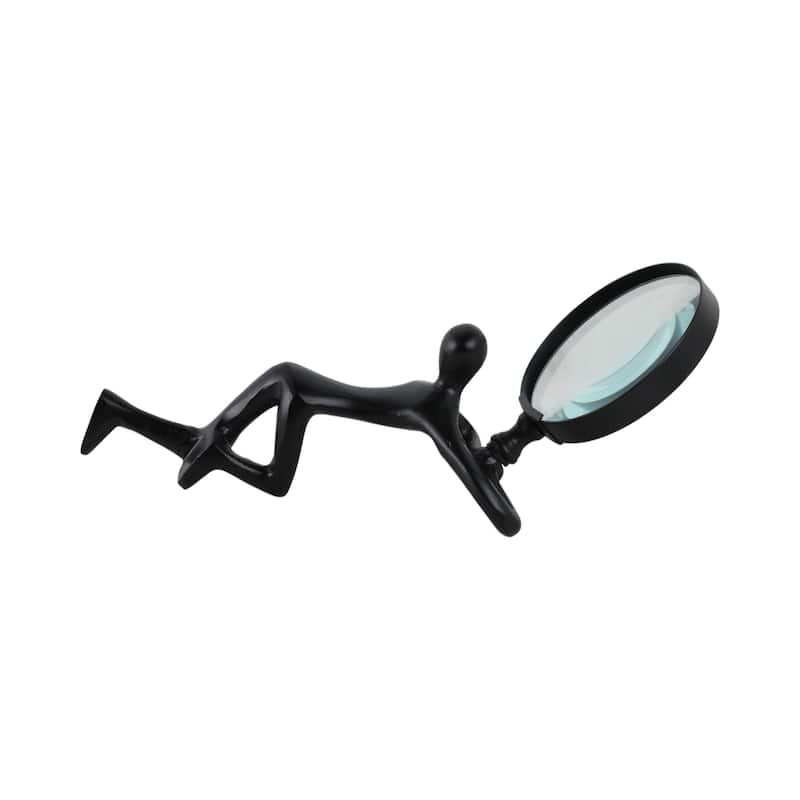 Glass Metal Decorative Object Human Figure Holding Magnifying Glass