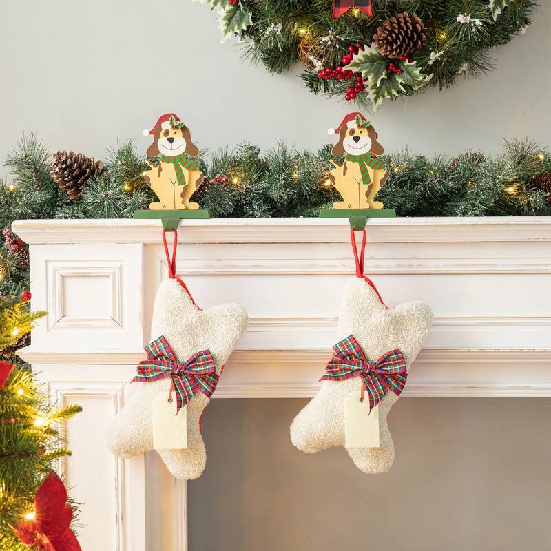 Glitzhome 12.5"L Bone Shape Hooked Christmas Stocking