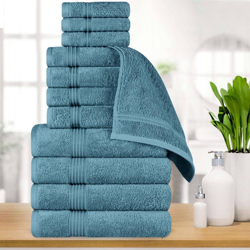 Superior Heritage Egyptian Cotton Absorbent 12-Piece Towel Set - Sapphire