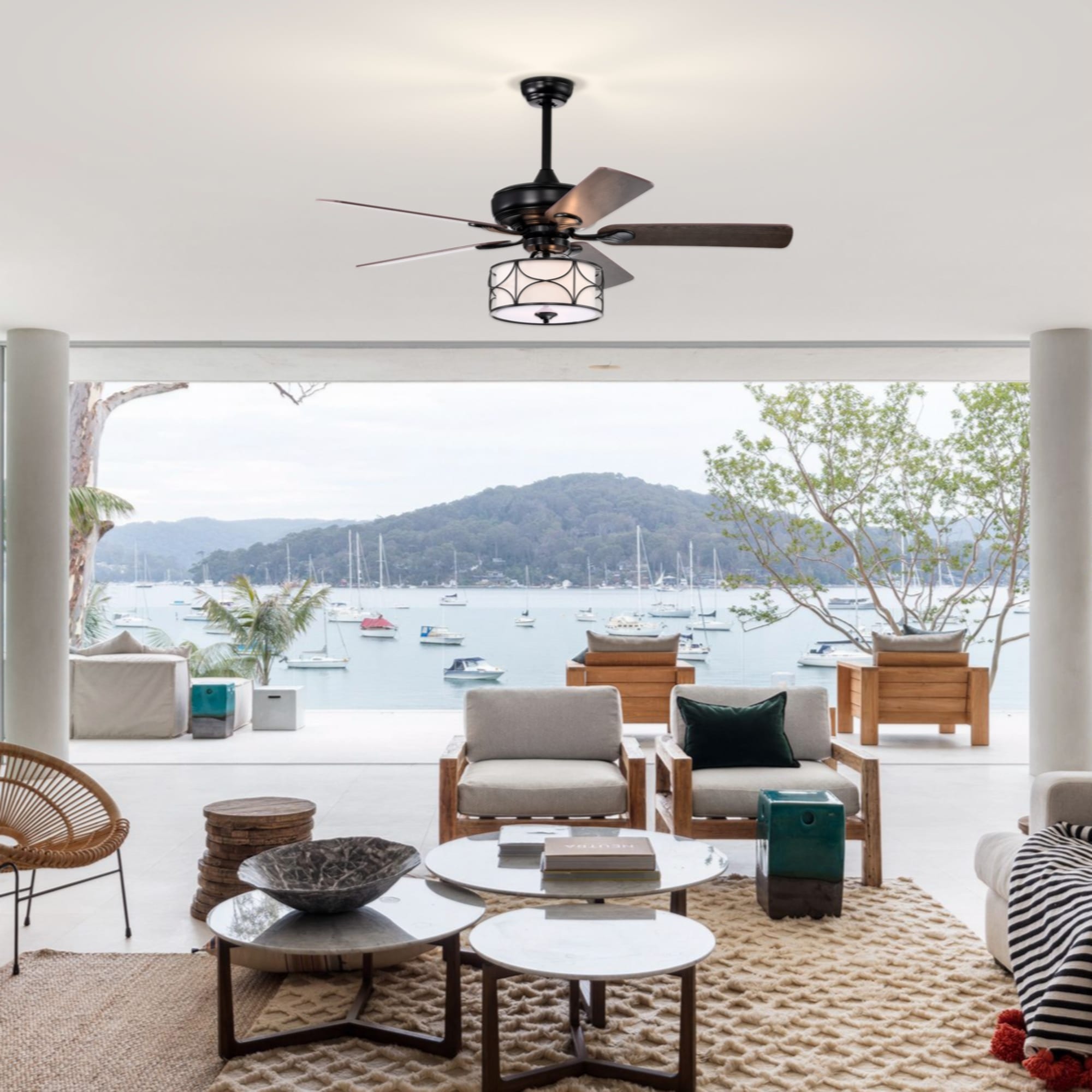52 Inch Modern Ceiling Fan with Dual Finish Reversible Blades, Matte Black