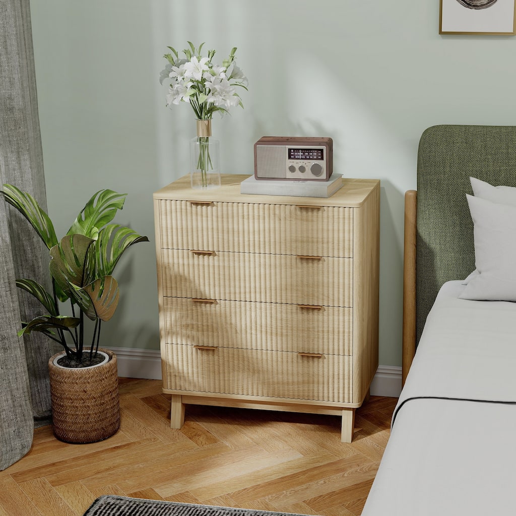 Modern 4-Drawer Wave Front Dresser Particleboard & MDF Chest with Chic Storage