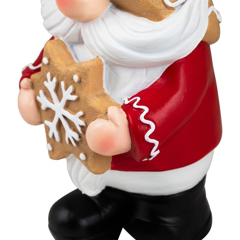 Gnome Holding Gingerbread Snowflake Cookie Christmas Decoration - 11.5" - Red
