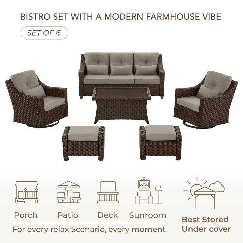 Murphy 6-Piece Outdoor Wicker Patio Furniture Conversation Sofa Sets