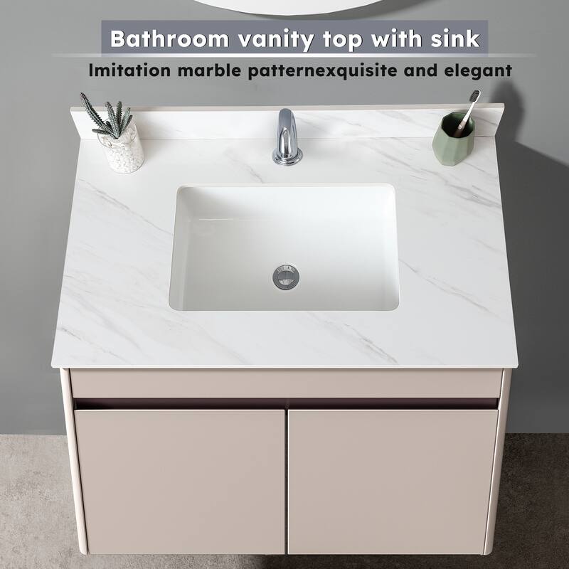 Durable 37-Inch Sintered Stone Vanity Top, Pre-Drilled Faucet Hole, and Carrara White Pattern - 37.01in L