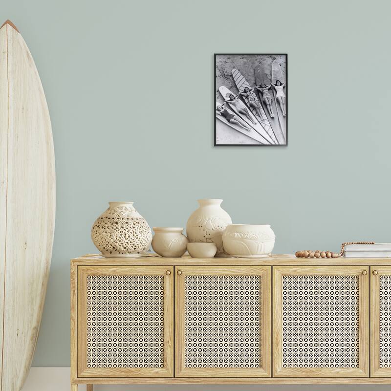 Stupell Vintage Women on Surfboards Framed Giclee Art Design By Arlington Prints