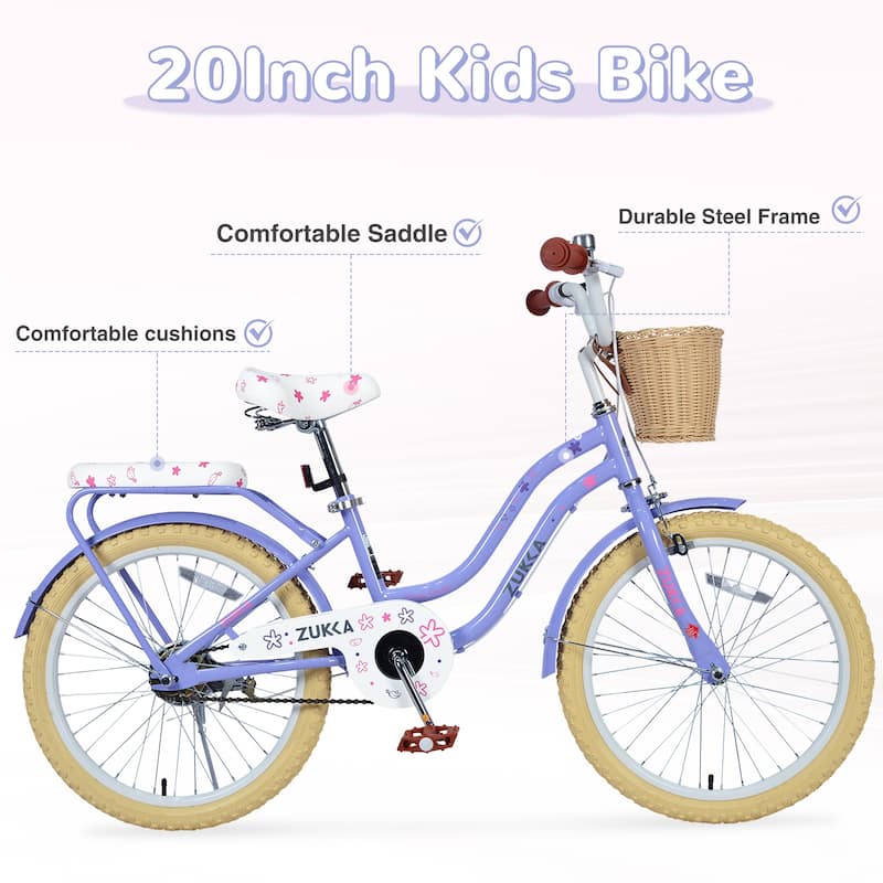 Multiple Colors,Girls Bike With Basket For 7-10 Years Old Kids,20 Inch Wheel,No Training Wheels Included
