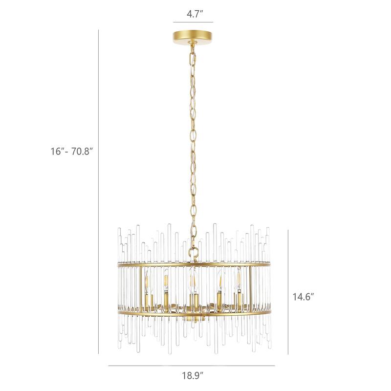GetLedel Modern 5-Light Drum Chandelier with Clear Glass Bars