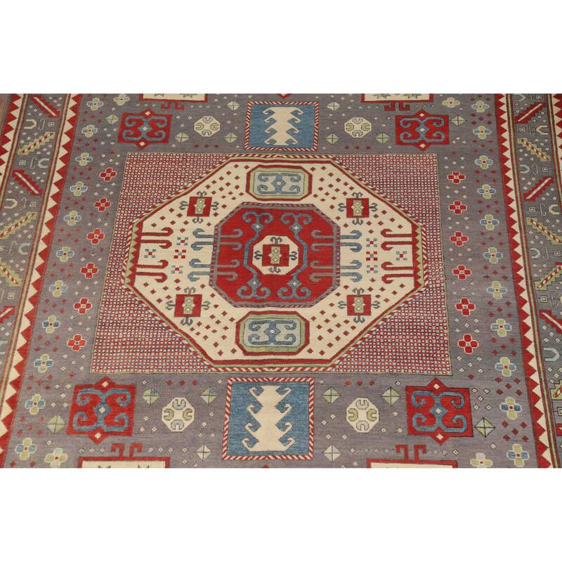 Hand Knotted Oriental 100% Wool Carpet Traditional Geometric Greys & Charcoal Kazak Area Rug - 10' 4'' X 8' 2''
