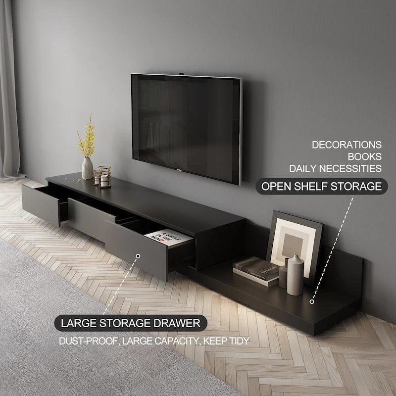 3-Drawer Retracted Extendable TV Stand Media Console In Stretch 70"- 110"