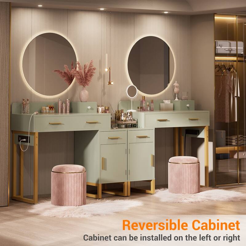 Vanity Desk with 4 Storage Drawers,Modern Makeup Vanity Table with Charging Station
