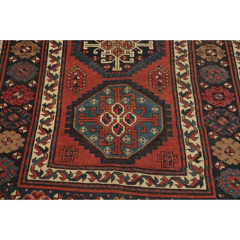 Hand Knotted Oriental 100% Wool Carpet Traditional Geometric Oranges & Rust Kazak Area Rug - 8' 5'' X 4' 2''
