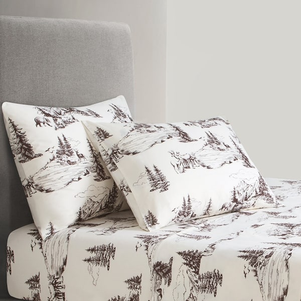 slide 2 of 4, Paseo Road White Pine 200TC Cotton Printed Toile Rustic Lodge 4 Piece Sheet Set