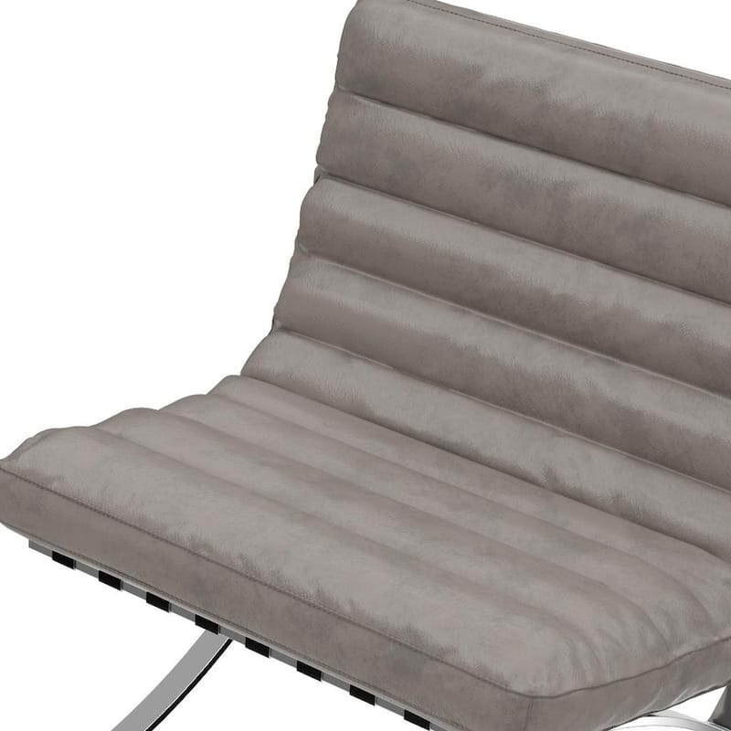 HomeRoots 29" Gray and Silver Tufted Leather and Upholstered Folding Lounge Chair - 29.30 in. x 28.00 in. x 29.30 in.
