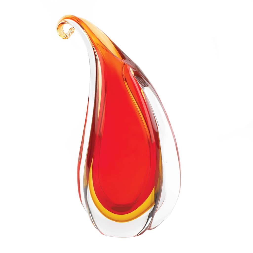Curl Teardrop Glass Vase - 12.25" - Red and Orange