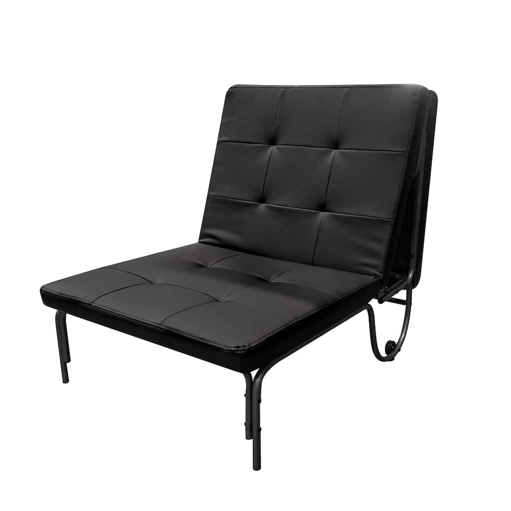 Black Adjustable PU Futon Chair with Foldable Bed Feature