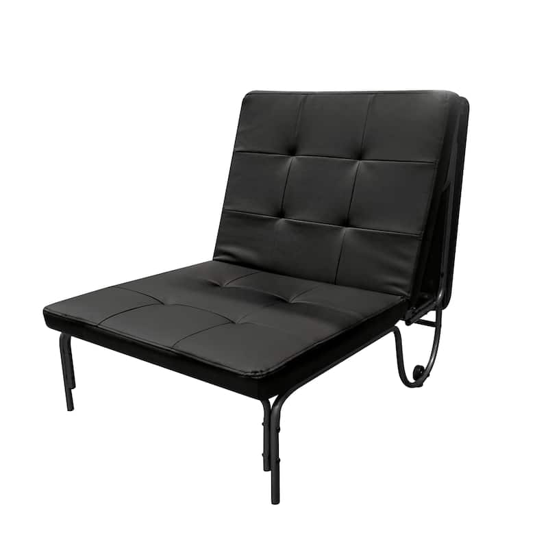 Black Adjustable PU Futon Chair with Foldable Bed Feature - Black