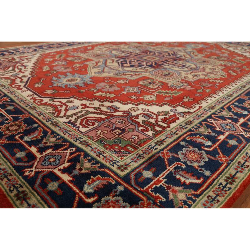 Geometric Heriz Serapi Oriental Area Rug Hand-Knotted Wool Carpet - 7'10"x 9'10"