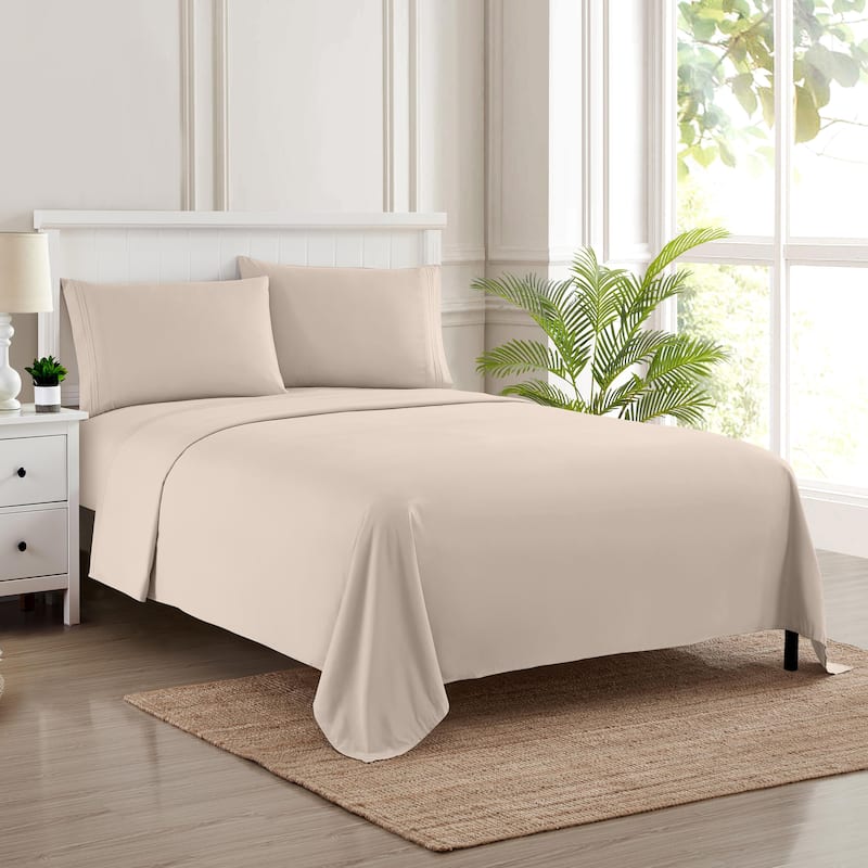 Sweet Home Collection Triple Stitch 4-piece Bed Sheet Set - Twin - Beige