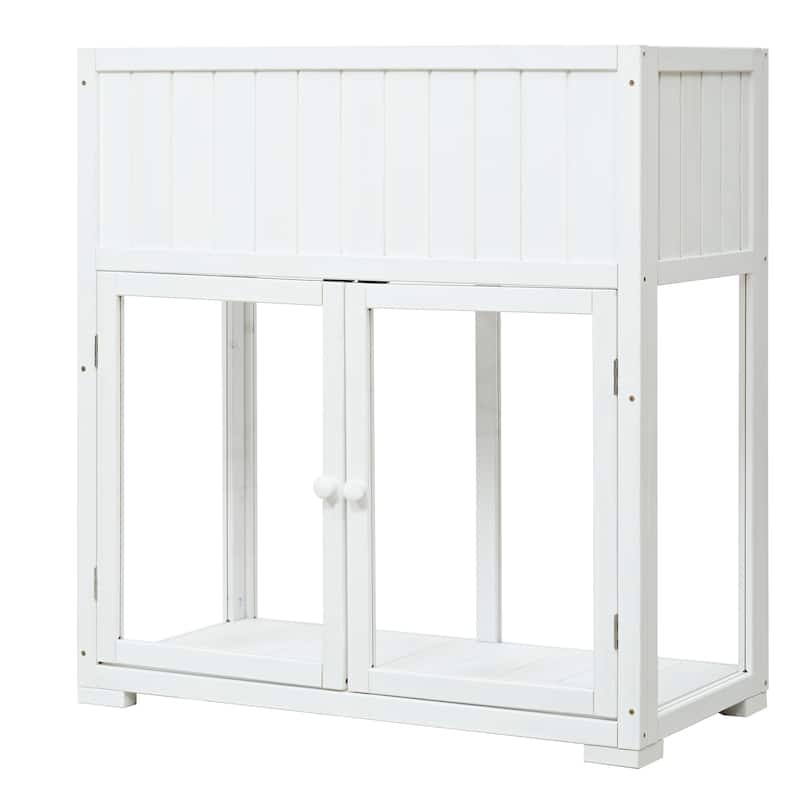35.4" Wood Garden Greenhouse with Wheels,2 Doors and Liner