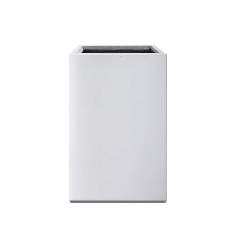 Kante Square Lightweight Concrete and Weather Resistant Fiberglass Indoor Outdoor Tall Planter with Drainage Hole - Pure White